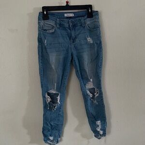 Cello Light Blue Distressed Cropped Jeans